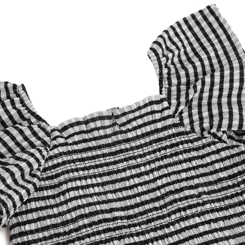 Girls White and Black Striped Sleeveless Dress image number 2